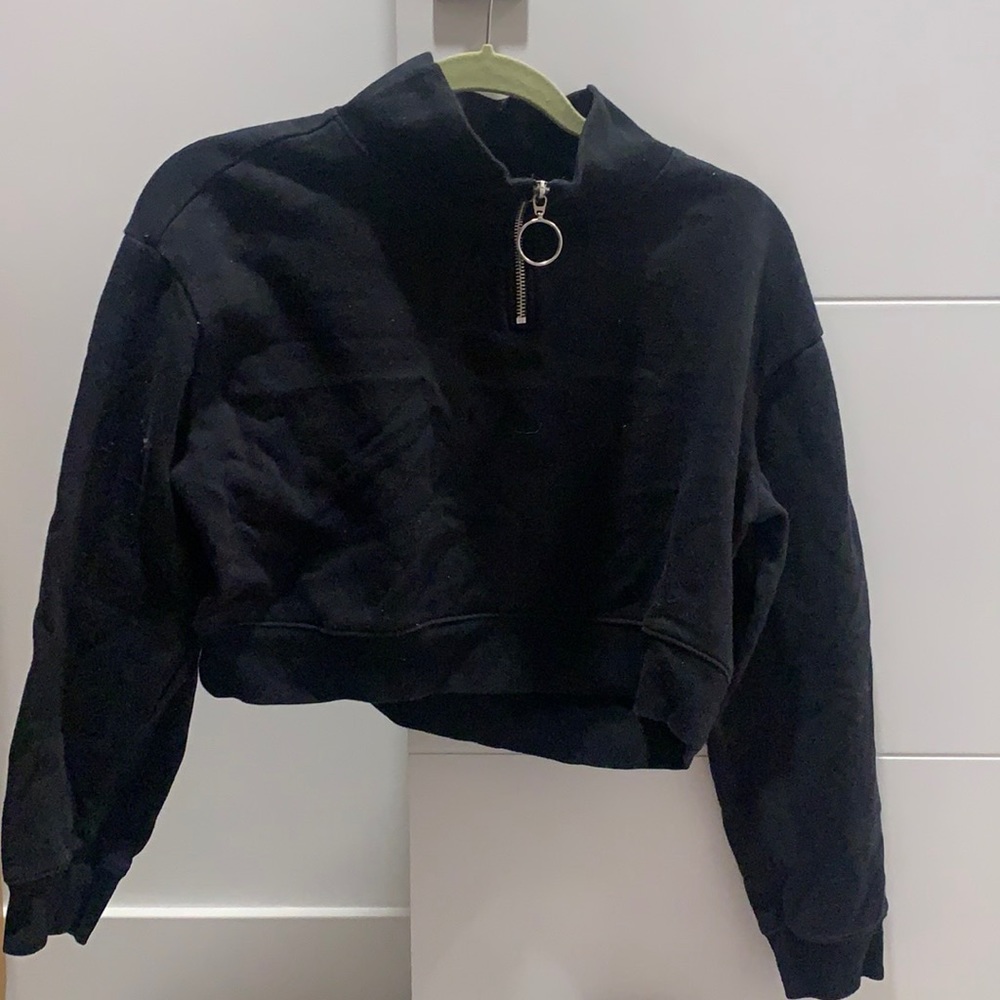 crop top high neck pullover with zipper